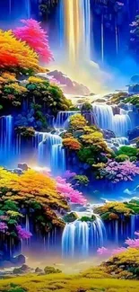 Colorful waterfall wallpaper with vivid blue hues.
