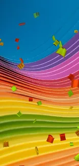 Vibrant rainbow wave design with colorful gradient curves.