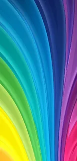 Bright rainbow wave with vibrant blue and yellow colors on a mobile wallpaper.