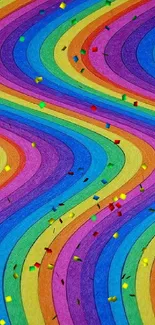 Vibrant mobile wallpaper with colorful rainbow wave patterns.