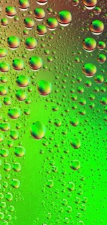 Vibrant green raindrop mobile wallpaper with dynamic droplets.