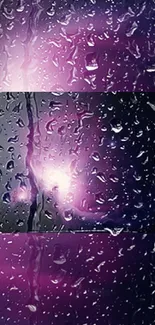 Raindrops over vibrant purple galaxy wallpaper.