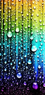 Colorful rainbow wallpaper with raindrops cascading down the screen.