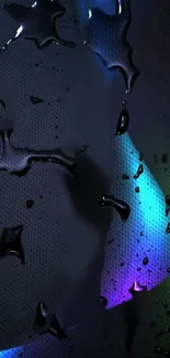 Abstract neon wallpaper with raindrops on a dark background.