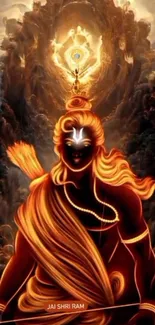 Illustration of Lord Ram with vibrant orange and golden hues.