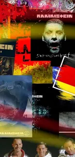 Vibrant Rammstein album collage wallpaper with dynamic colors and iconic band imagery.