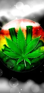 Rasta-themed wallpaper with cannabis leaf and smoke.