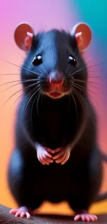 Adorable black rat with a colorful gradient background wallpaper.