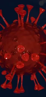 3D red viral sphere with spikes on dark background.