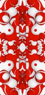 Vibrant red abstract art wallpaper with dynamic shapes and bold patterns.