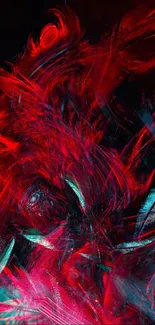 Vibrant abstract artwork with red and aqua brush strokes.