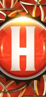 Abstract red wallpaper with bold 'H' emblem.