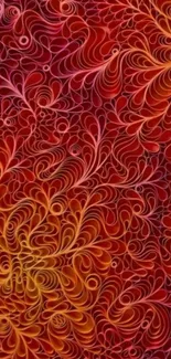 Crimson red swirling abstract wallpaper with intricate patterns.