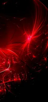 Dynamic red abstract wallpaper with vibrant light patterns.