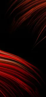 Mobile wallpaper with dynamic red abstract waves on a black background.