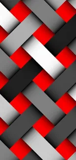 Red, black, and gray woven geometric abstract wallpaper.