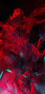 Dynamic red abstract art wallpaper with vibrant brush strokes.