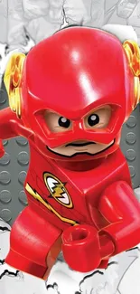 Vivid red LEGO-style action figure on contrasting background.