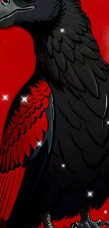 Red and black hawk mobile wallpaper with sparkles.