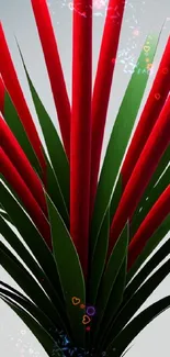 Abstract red and green plant-like spikes on light background wallpaper.