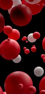 3D red and white spheres on black background wallpaper.