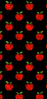 Mobile wallpaper with a red apple pattern over a black background.