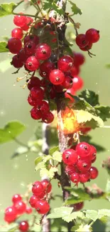 Close-up of vivid red berries on green leaves.