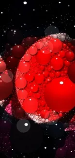 Mobile wallpaper with vibrant red bubbles on a black cosmic backdrop.