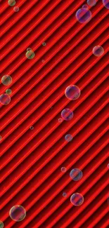 Red wallpaper with bubbles on diagonal lines.