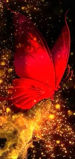 Red butterfly on a glowing abstract background, creating a magical effect.