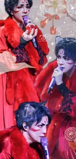 Artistic wallpaper of red costume performance.