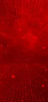 Vibrant red digital wallpaper with dynamic grid pattern and particle effects.