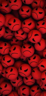 Red emoji wallpaper with angry faces design.