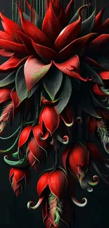 Vibrant red flower art on dark background wallpaper.