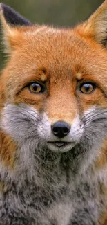 Close-up portrait of a vibrant red fox with orange-brown fur.