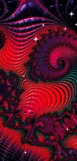 Vibrant red and purple fractal wallpaper for mobile devices.