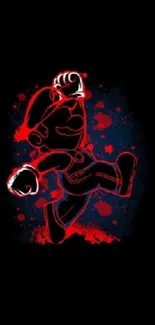 Vibrant red gaming character on black background.