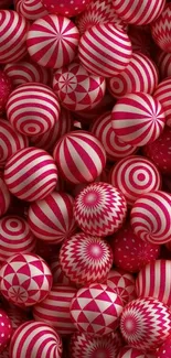 Vibrant red and white geometric spheres mobile wallpaper.