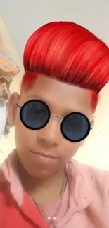 Wallpaper featuring a bold red hairstyle and sunglasses.