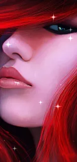 Artistic mobile wallpaper of woman with vibrant red hair.