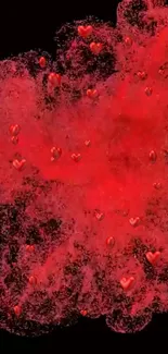 Vibrant red hearts explode against a dark background.