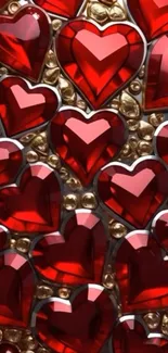 Glossy red heart pattern wallpaper design.