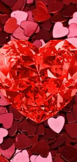 A vibrant red crystal heart on pink background.