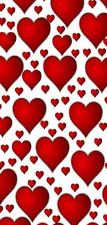 Red hearts patterned mobile wallpaper with white background.