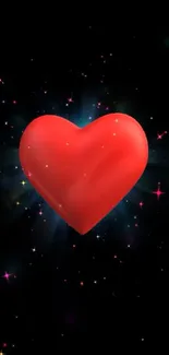 Vibrant red heart glowing with stars on a dark mobile wallpaper background.