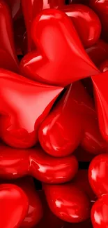 Vibrant red hearts scattered on a dark background.