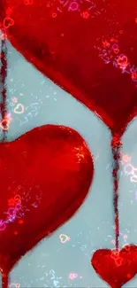 Vibrant red hearts on a blue background mobile wallpaper.