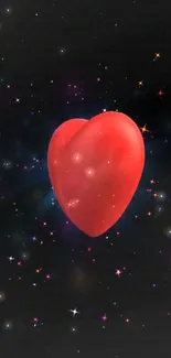 Vibrant red heart with colorful stars in galaxy background.