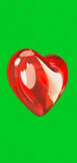 Bright green background with a red heart design.