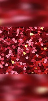 Red heart confetti wallpaper with vibrant romantic theme.